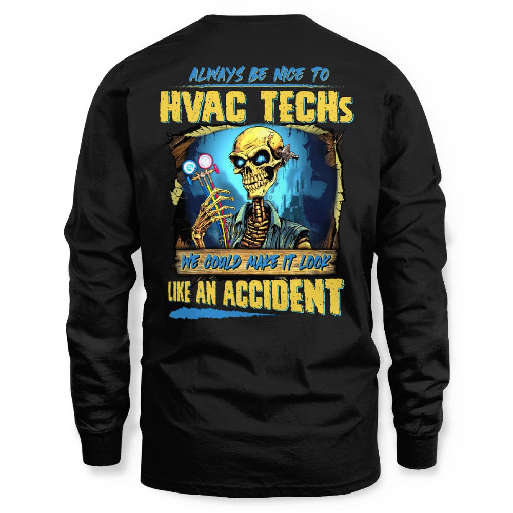 Always Be Nice HVAC Tech Apparel - Funny Skeleton T-Shirt Hoodie & More - grunx260804-0098