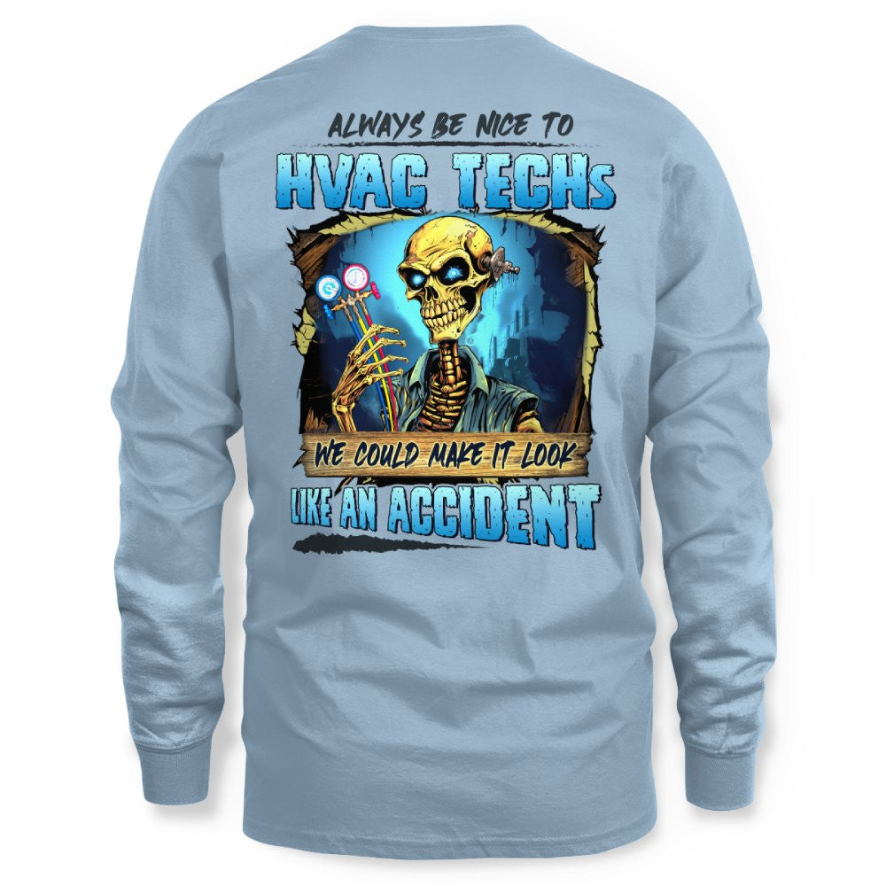 Always Be Nice HVAC Tech Apparel - Funny Skull T-Shirt, Hoodie & More - grunx260804-0099