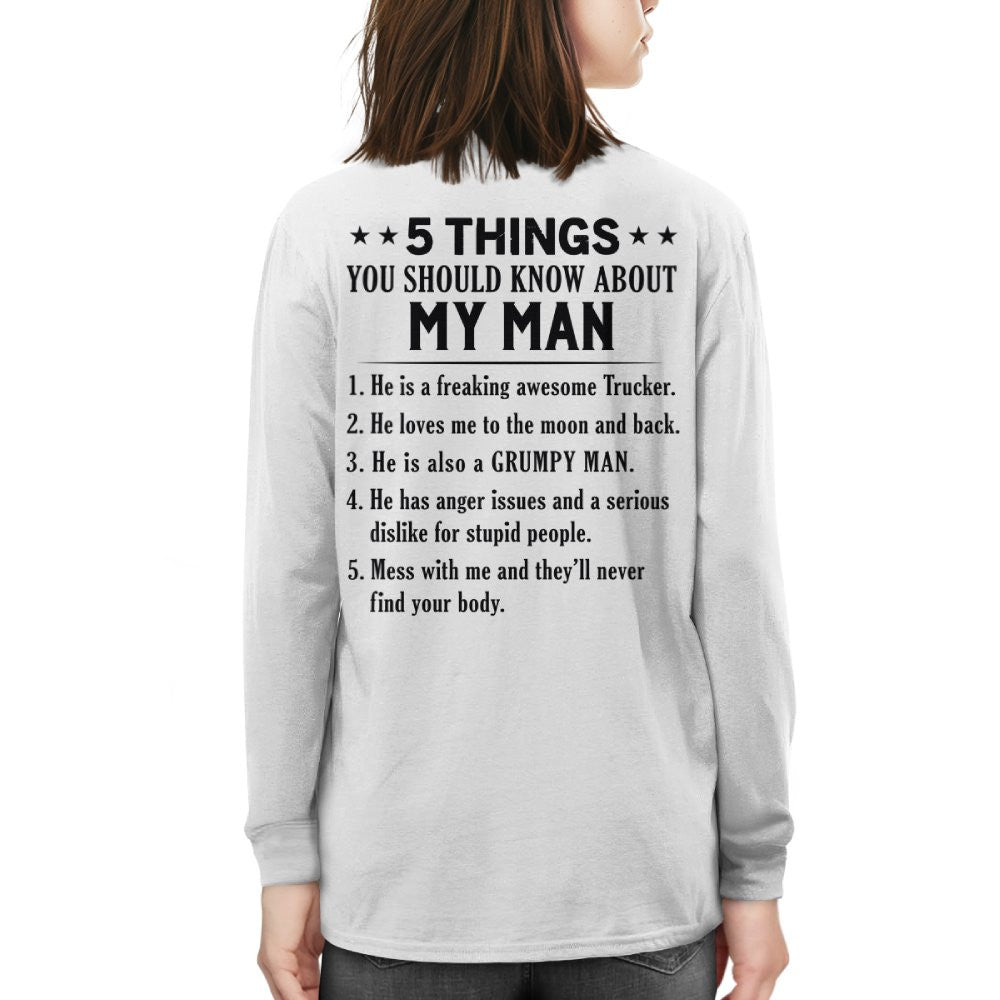 5 Things About My Trucker Man Apparel - Funny Love Quote T-Shirt, Hoodie & More - grunx260804-0014
