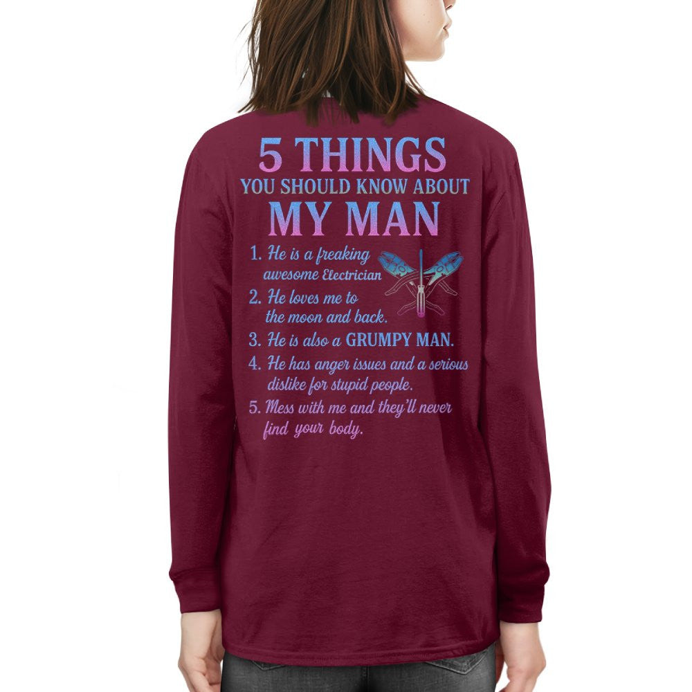 5 Things You Should Know About My Man - Electrician Funny T-Shirt Hoodie & More - grunx260804-0026
