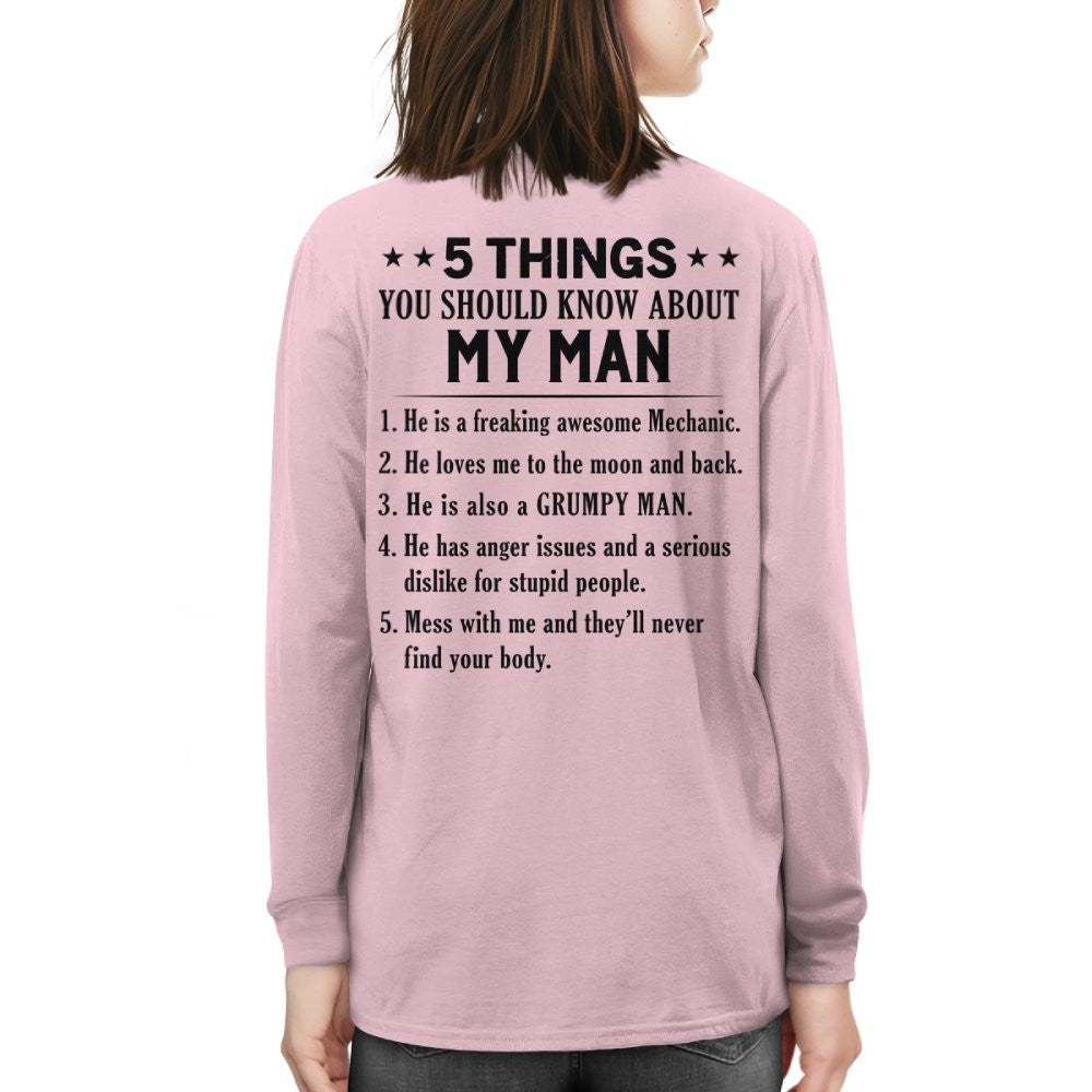 5 Things About My Mechanic Man Apparel - Funny Love Quote T-Shirt, Hoodie & More - grunx260804-0011