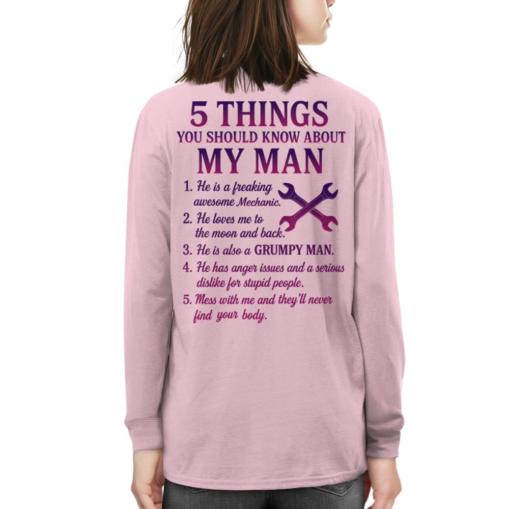 5 Things About My Mechanic Man Apparel - Funny Relationship T-Shirt, Hoodie & More - grunx260804-0012