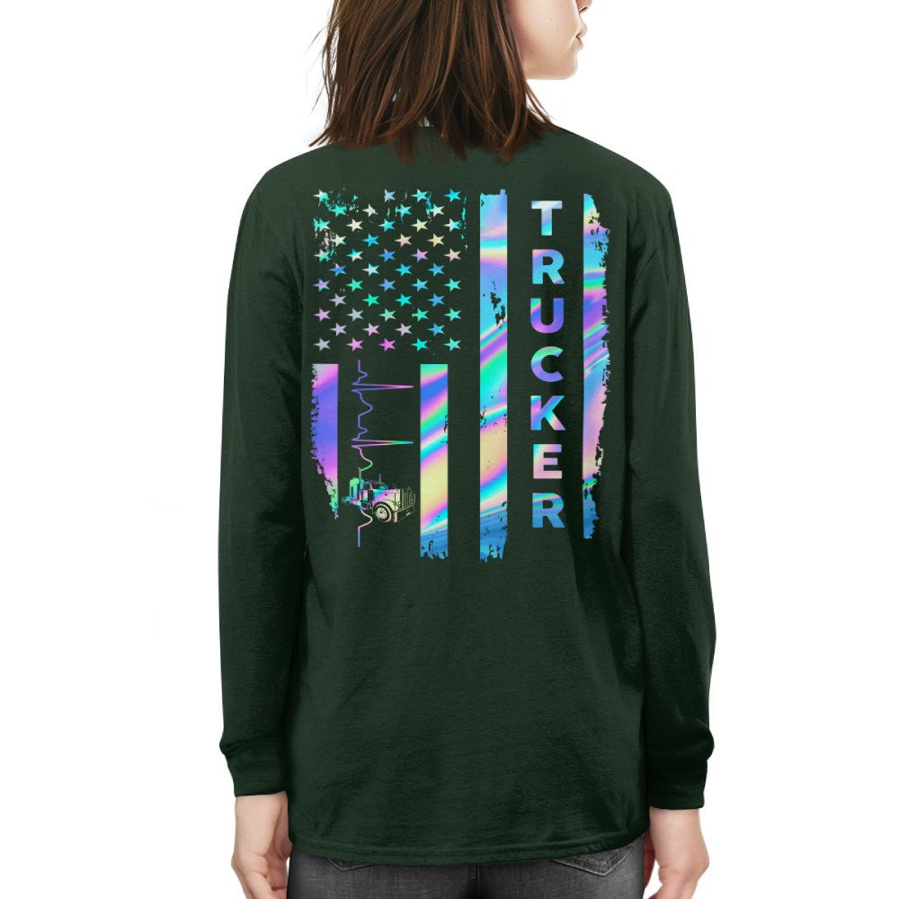 American Flag Holographic - Trucker Pride T-Shirt Hoodie & More - grunx260804-0151