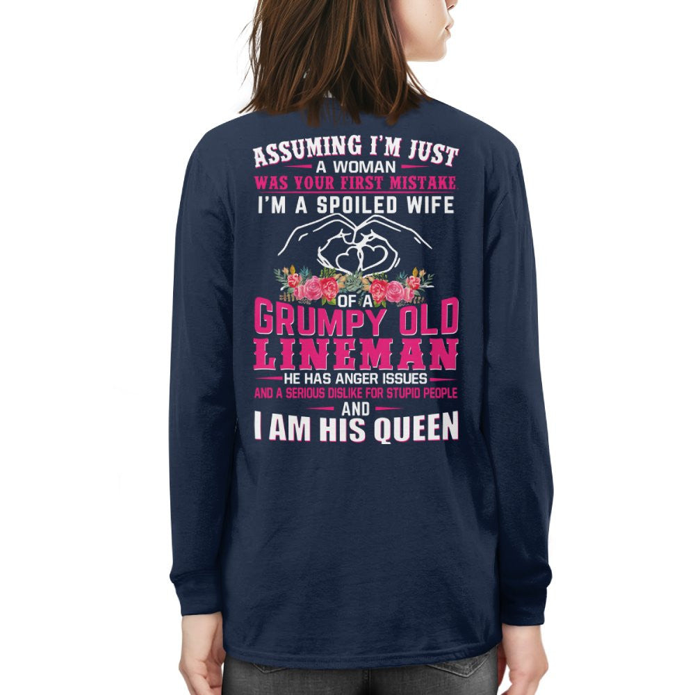 Assuming I'm Just A Woman - Grumpy Lineman Wife Quote T-Shirt Hoodie & More - grunx260804-0208