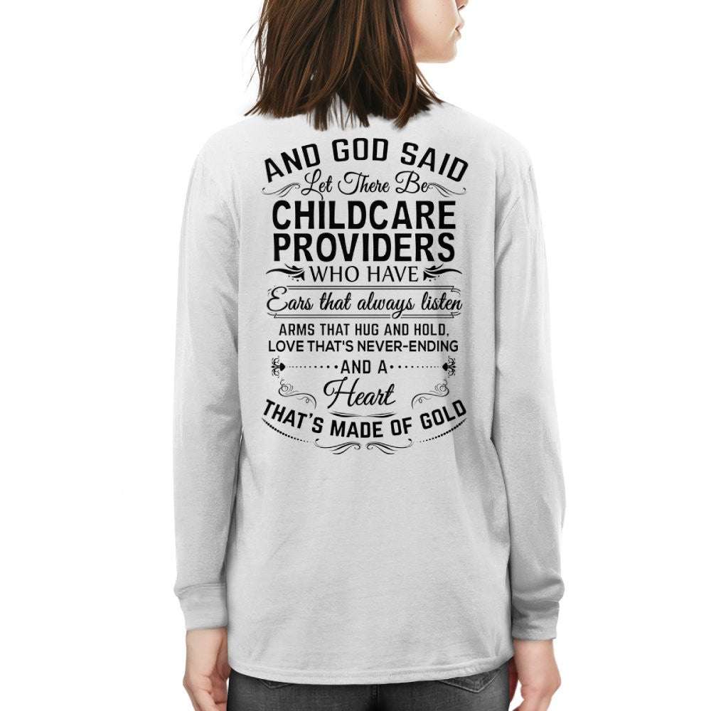 And God Said Childcare Providers Made Of Gold - Appreciation T-Shirt, Hoodie & More - grunx260804-0163