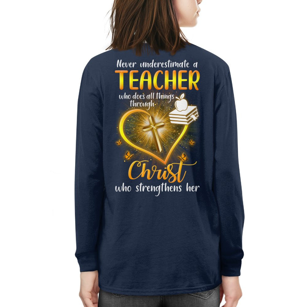 Christ Strengthens Her - Faith Teacher Gold Heart T-Shirt, Hoodie & More - grunx260804-0096