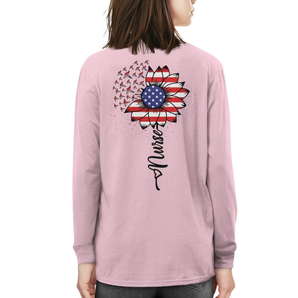 American Flag Flower Nurse Apparel - Patriotic Heart T-Shirt, Hoodie & More - grunx260804-0148