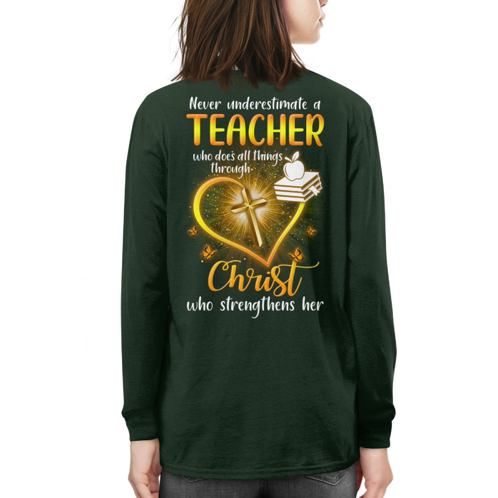 Christ Strengthens Her - Faith Teacher Gold Heart T-Shirt, Hoodie & More - grunx260804-0096