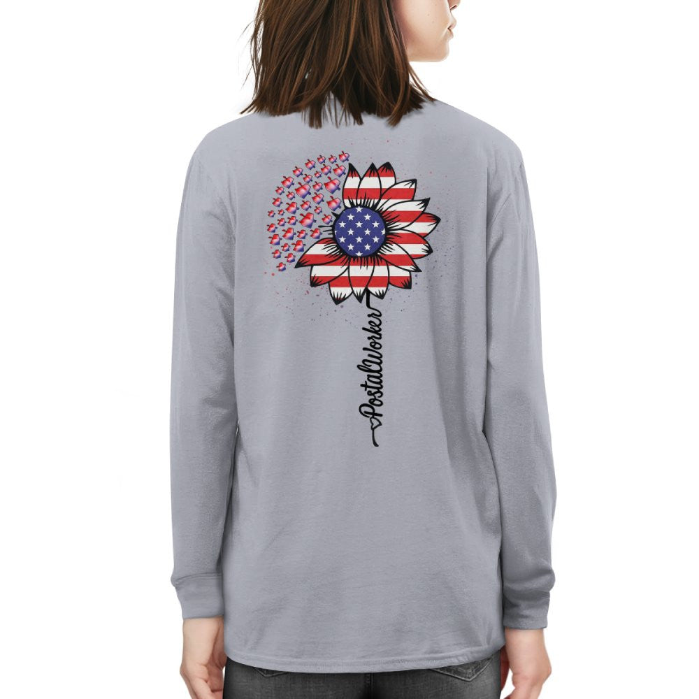 American Flag Flower Postal Worker Apparel - Patriotic T-Shirt, Hoodie & More - grunx260804-0149