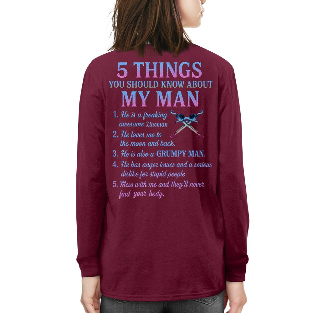 5 Things You Should Know About My Man - Lineman Funny T-Shirt Hoodie & More - grunx260804-0032