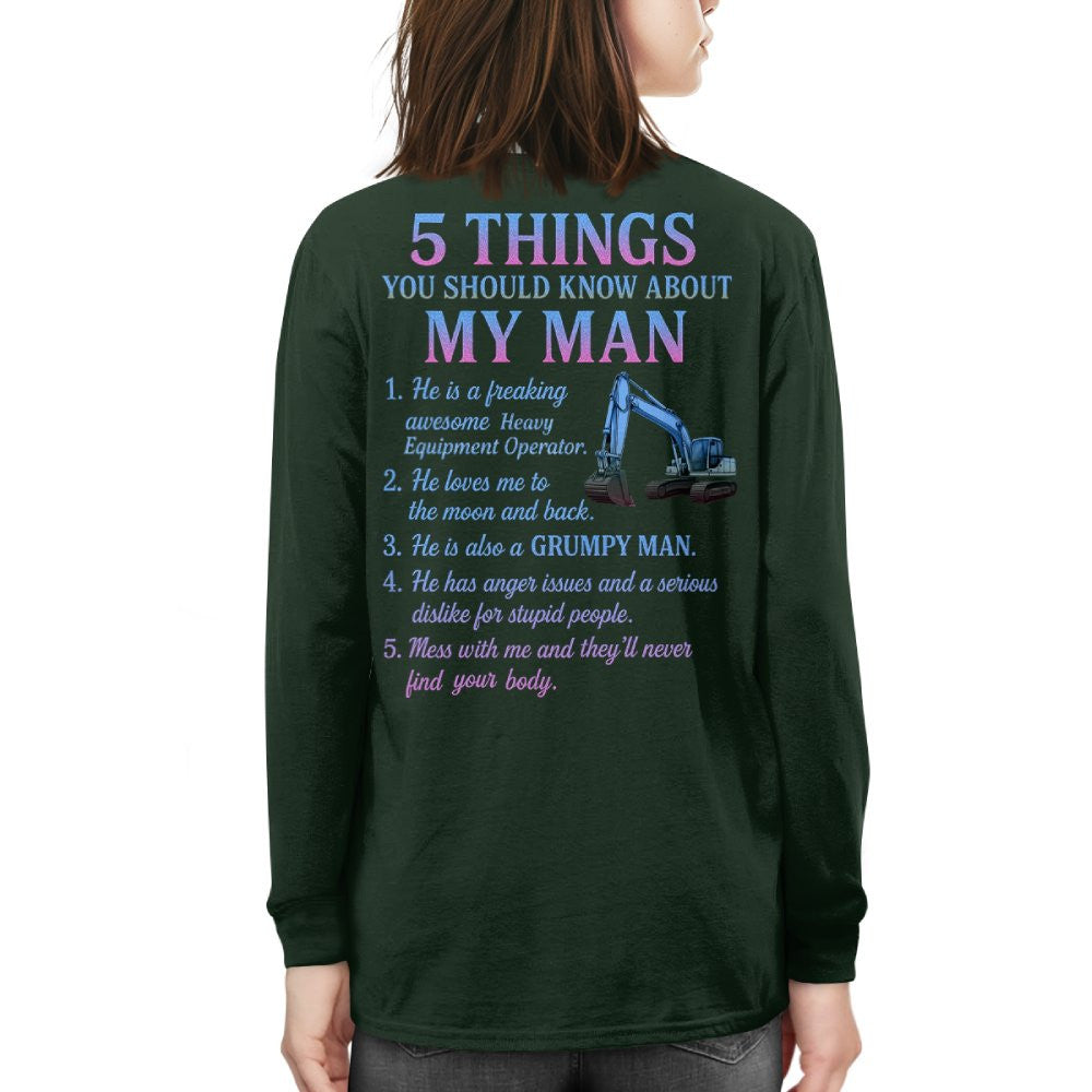 5 Things About My Man - Heavy Equipment Operator Funny T-Shirt, Hoodie & More - grunx260804-0005