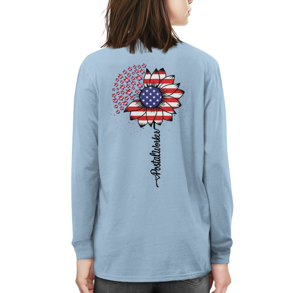 American Flag Flower Postal Worker Apparel - Patriotic T-Shirt, Hoodie & More - grunx260804-0149