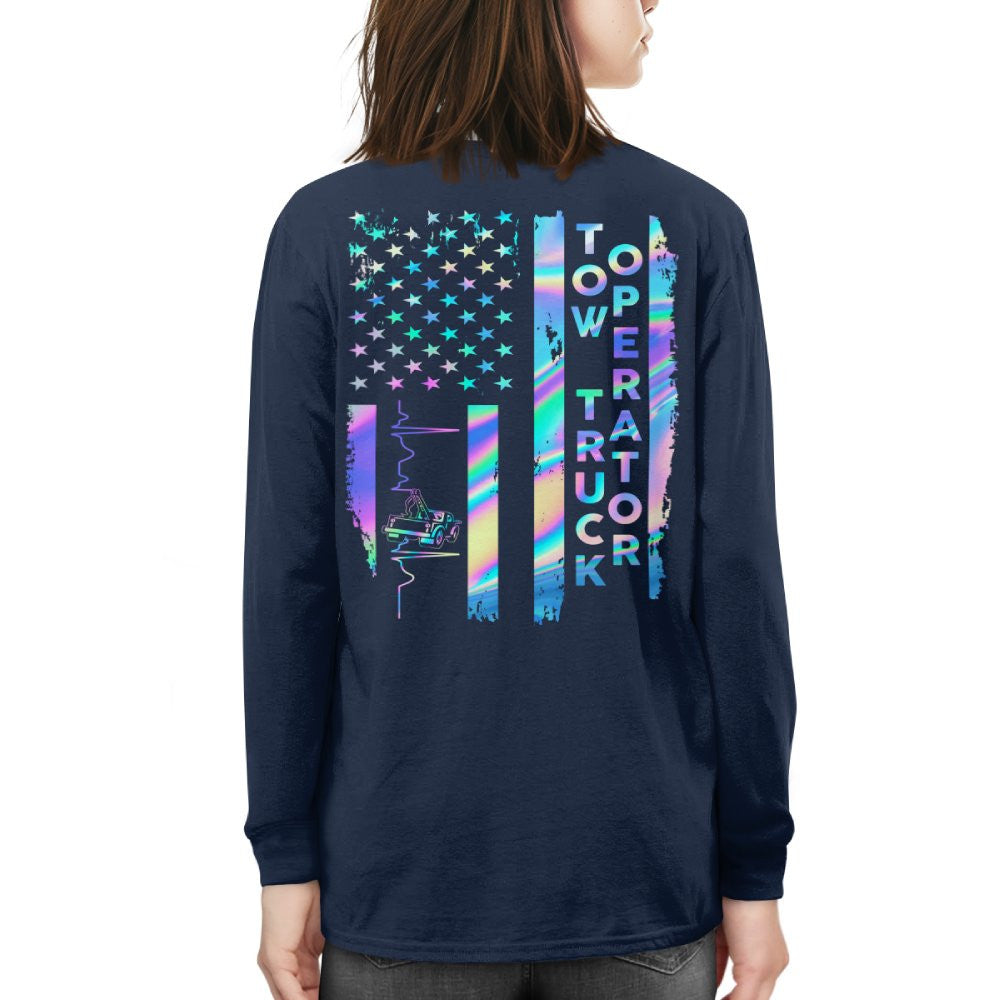 American Flag Holographic - Tow Truck Operator Pride T-Shirt Hoodie & More - grunx260804-0150