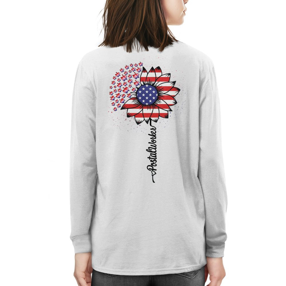 American Flag Flower Postal Worker Apparel - Patriotic T-Shirt, Hoodie & More - grunx260804-0149