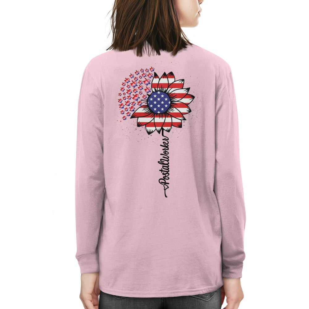 American Flag Flower Postal Worker Apparel - Patriotic T-Shirt, Hoodie & More - grunx260804-0149
