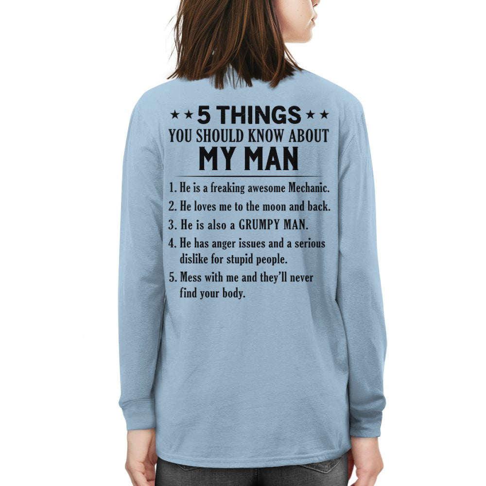 5 Things About My Mechanic Man Apparel - Funny Love Quote T-Shirt, Hoodie & More - grunx260804-0011