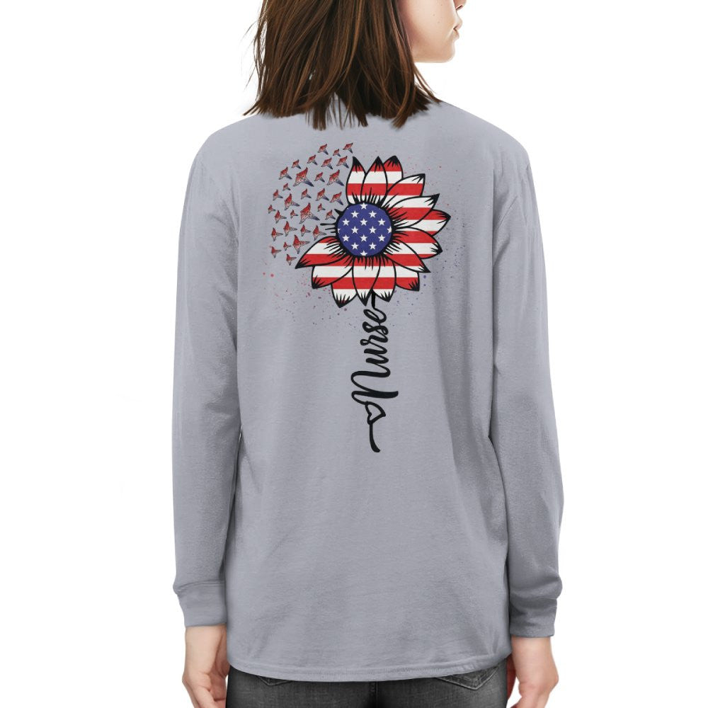 American Flag Flower Nurse Apparel - Patriotic Heart T-Shirt, Hoodie & More - grunx260804-0148