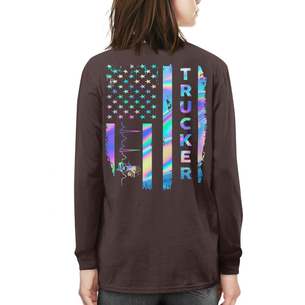American Flag Holographic - Trucker Pride T-Shirt Hoodie & More - grunx260804-0151