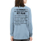 5 Things About My Trucker Man Apparel - Funny Love Quote T-Shirt, Hoodie & More - grunx260804-0014