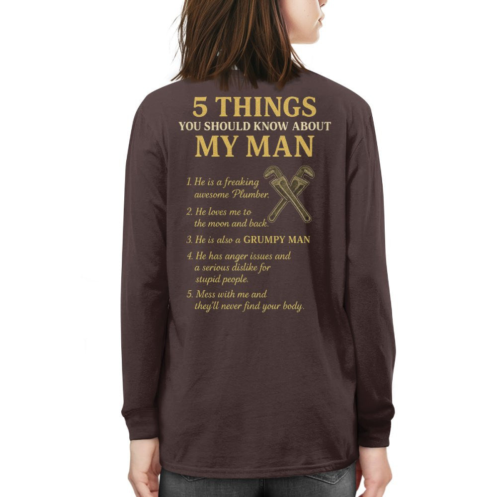 5 Things You Should Know About My Plumber - Funny Quote T-Shirt, Hoodie & More - grunx260804-0034