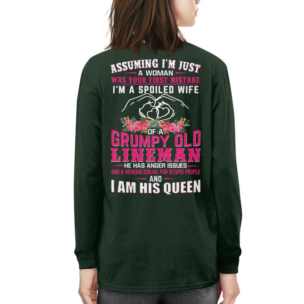 Assuming I'm Just A Woman - Grumpy Lineman Wife Quote T-Shirt Hoodie & More - grunx260804-0208
