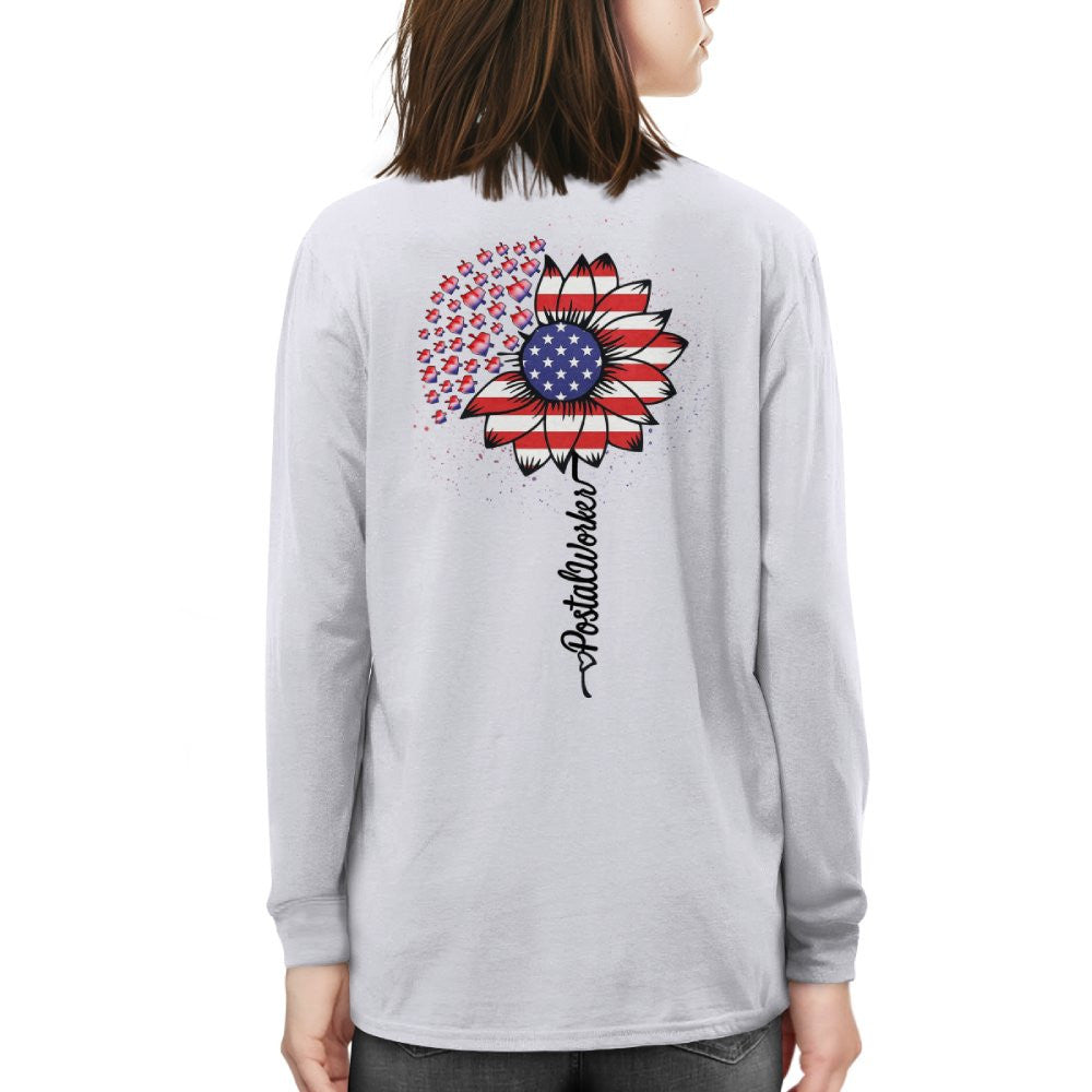 American Flag Flower Postal Worker Apparel - Patriotic T-Shirt, Hoodie & More - grunx260804-0149