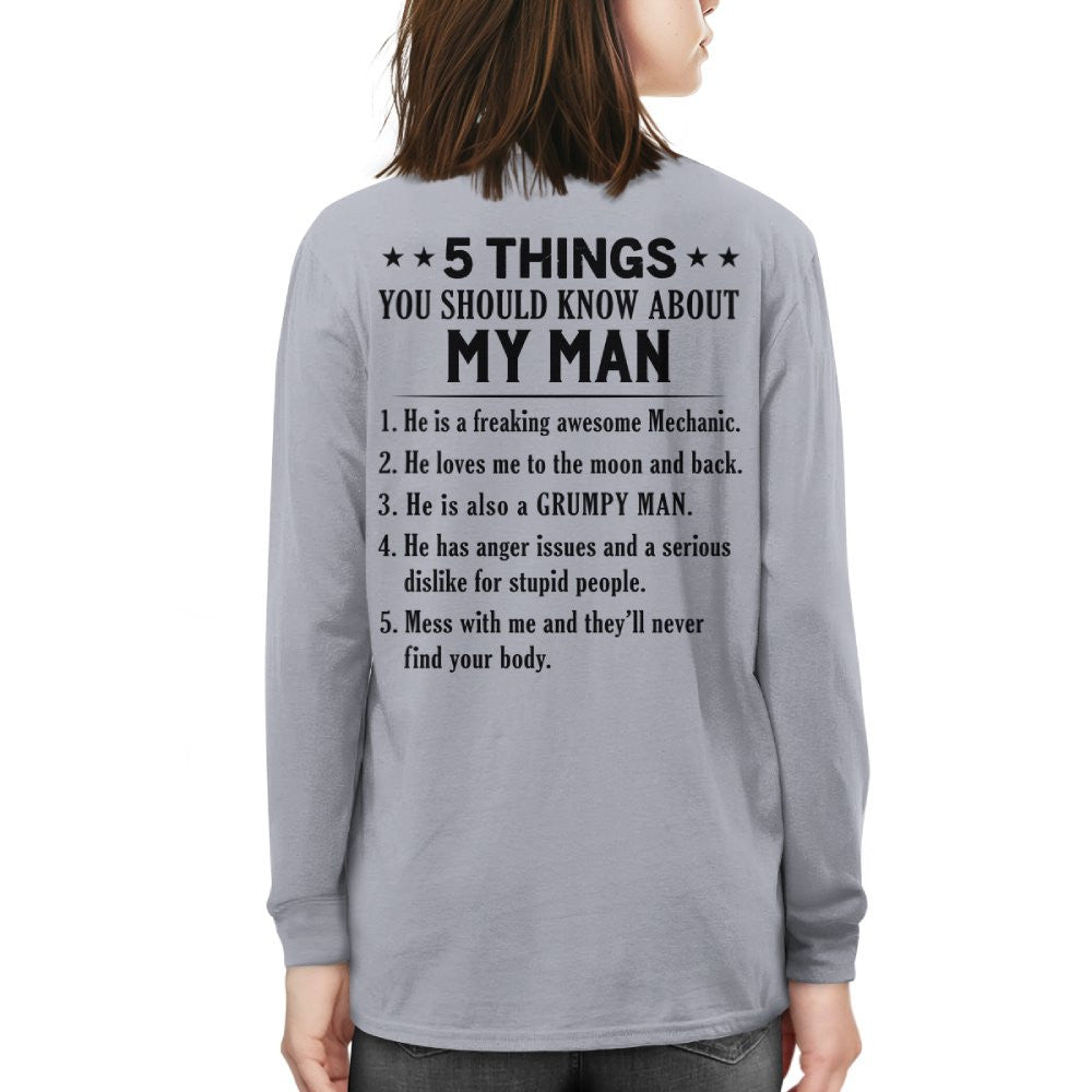 5 Things About My Mechanic Man Apparel - Funny Love Quote T-Shirt, Hoodie & More - grunx260804-0011