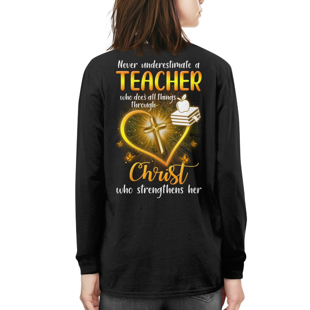 Christ Strengthens Her - Faith Teacher Gold Heart T-Shirt, Hoodie & More - grunx260804-0096