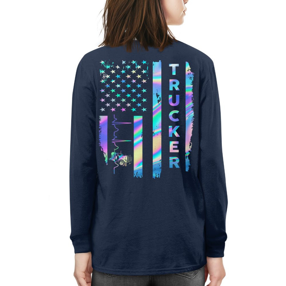 American Flag Holographic - Trucker Pride T-Shirt Hoodie & More - grunx260804-0151