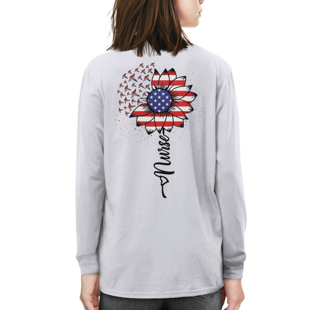 American Flag Flower Nurse Apparel - Patriotic Heart T-Shirt, Hoodie & More - grunx260804-0148