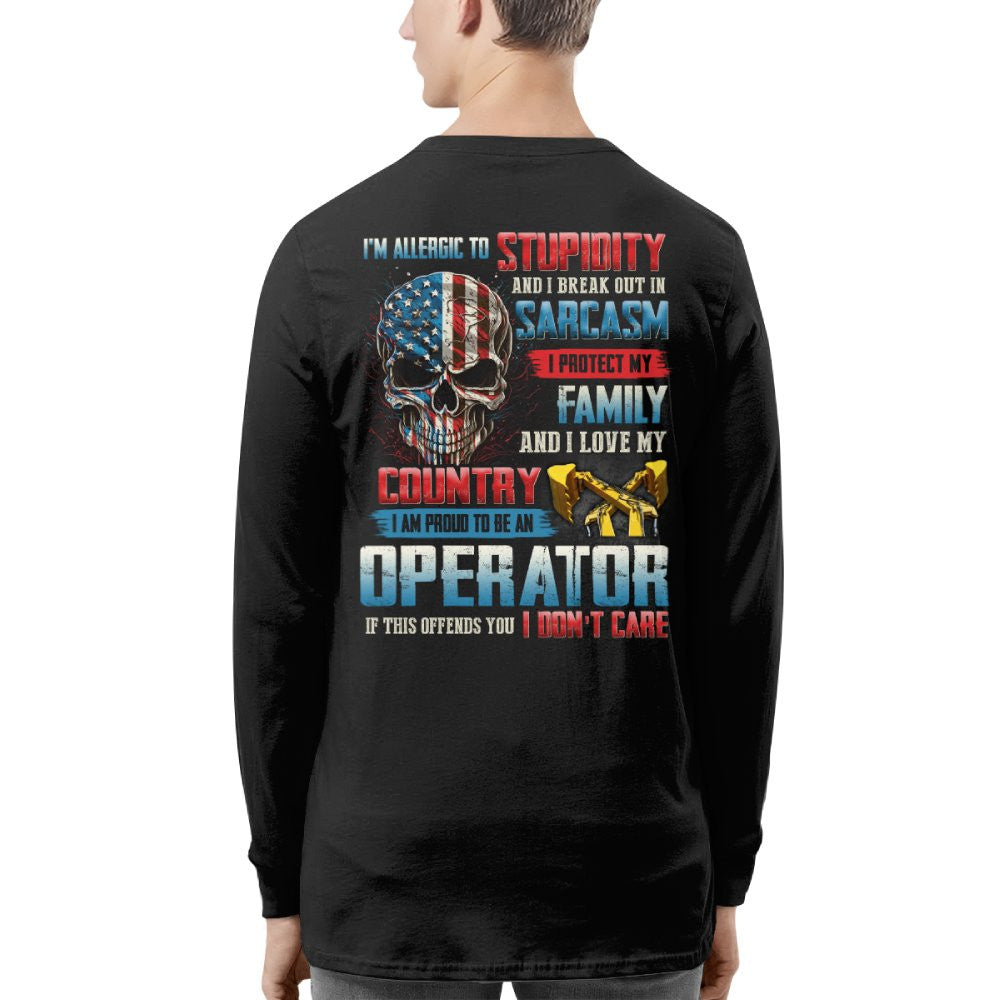 Allergic To Stupidity Operator Apparel - Patriotic Skull T-Shirt, Hoodie & More - grunx260804-0090