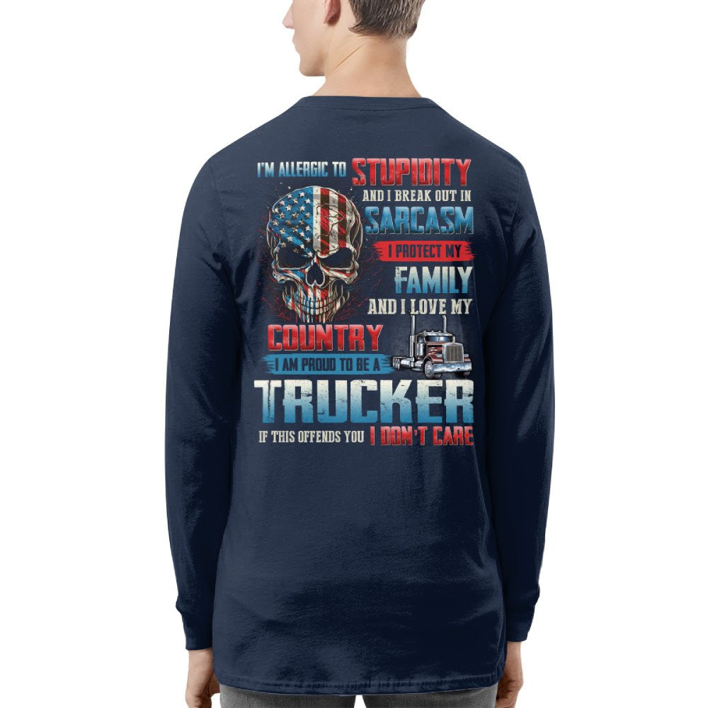 Allergic To Stupidity Trucker Apparel - Patriotic Skull T-Shirt, Hoodie & More - grunx260804-0092