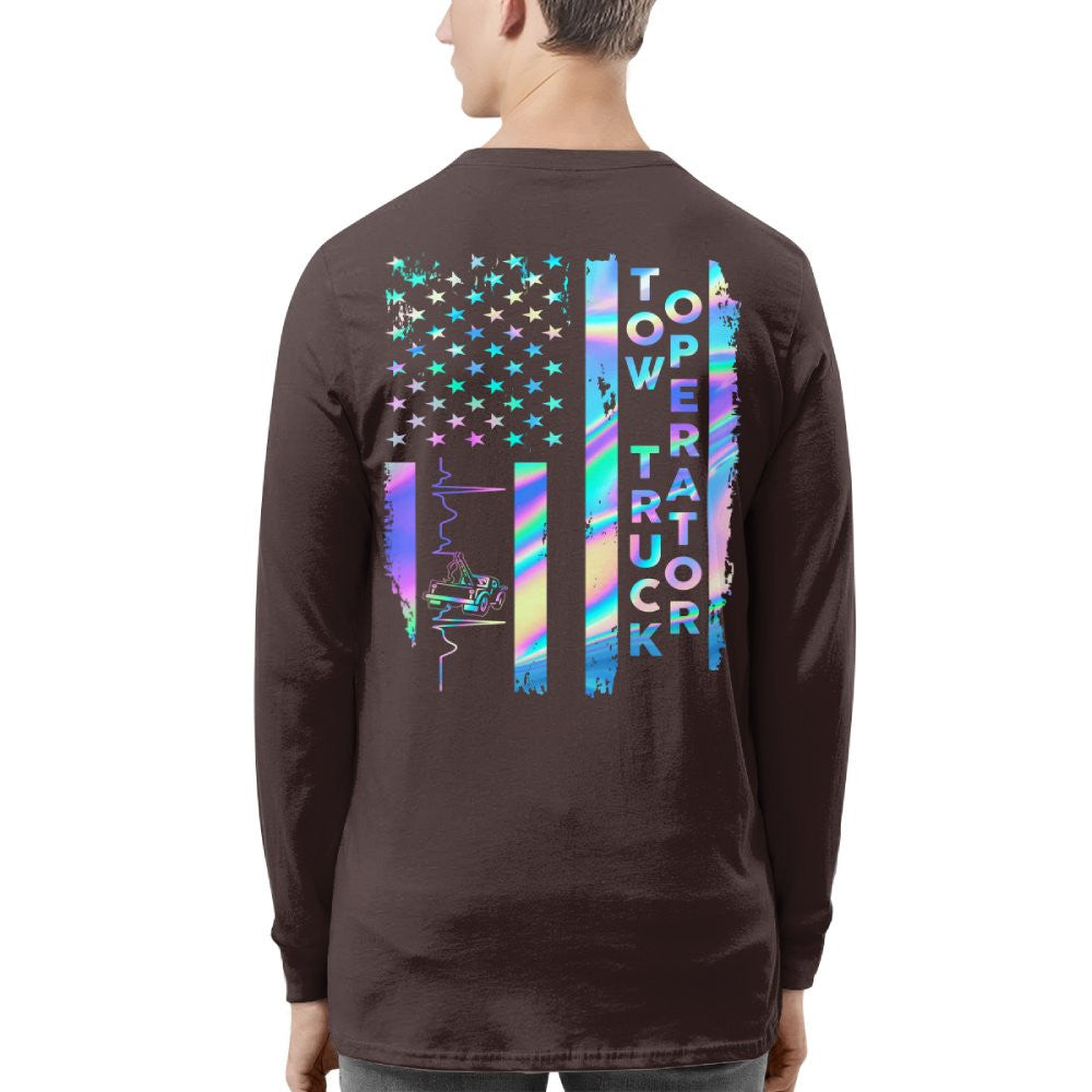 American Flag Holographic - Tow Truck Operator Pride T-Shirt Hoodie & More - grunx260804-0150