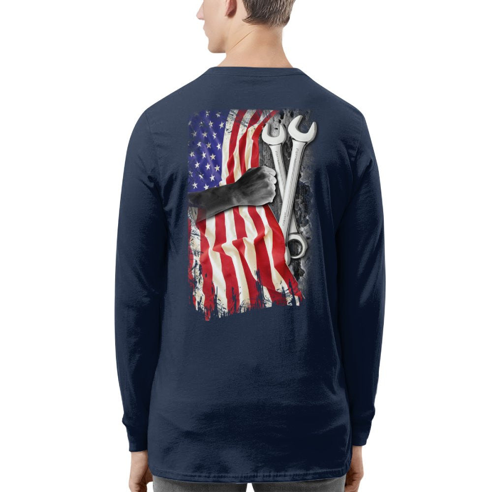 American Flag Fist Wrench - Patriotic Mechanic Apparel T-Shirt, Hoodie & More - grunx260804-0146