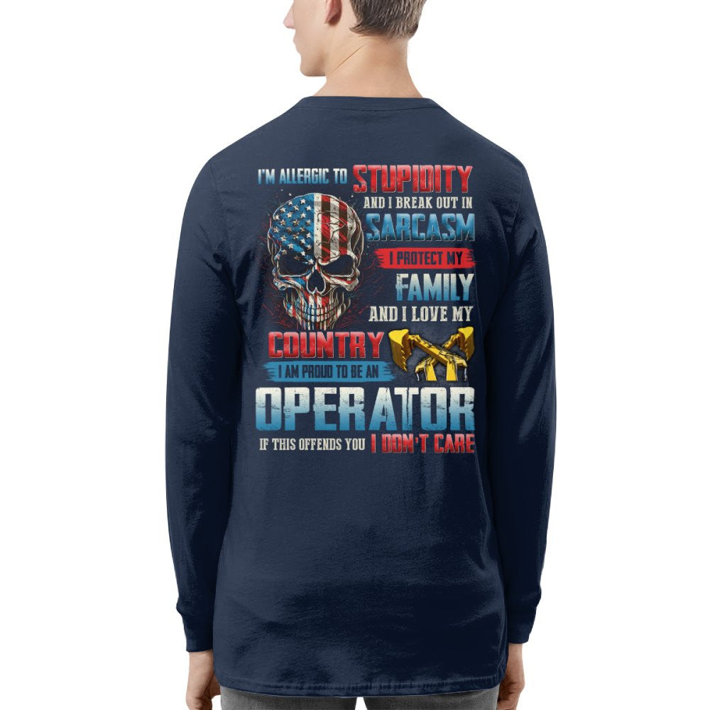 Allergic To Stupidity Operator Apparel - Patriotic Skull T-Shirt, Hoodie & More - grunx260804-0090
