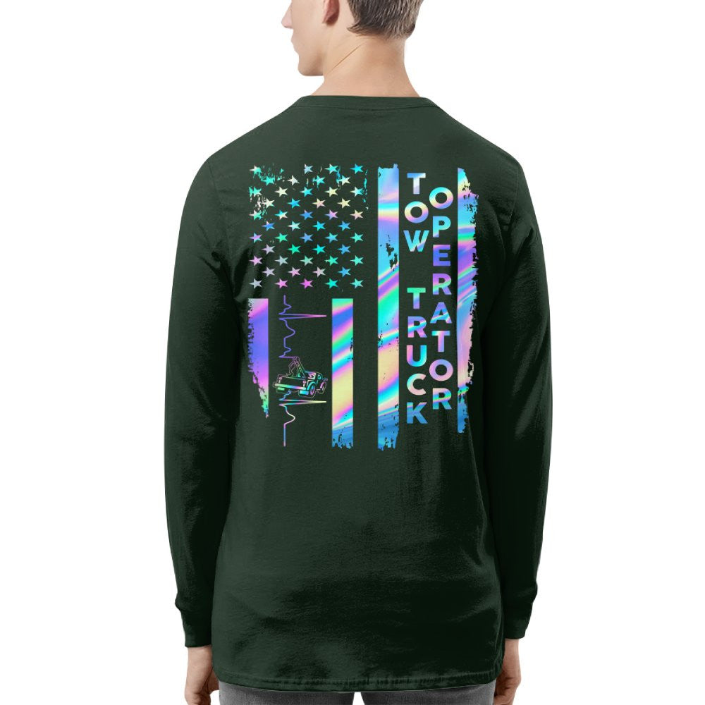 American Flag Holographic - Tow Truck Operator Pride T-Shirt Hoodie & More - grunx260804-0150