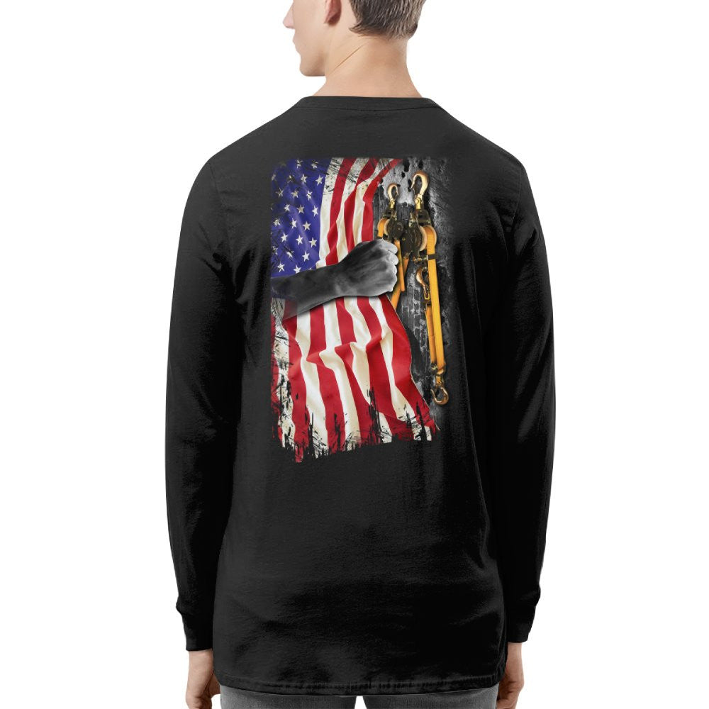 American Flag Fist Binder - Patriotic Lineman Apparel T-Shirt, Hoodie & More - grunx260804-0144