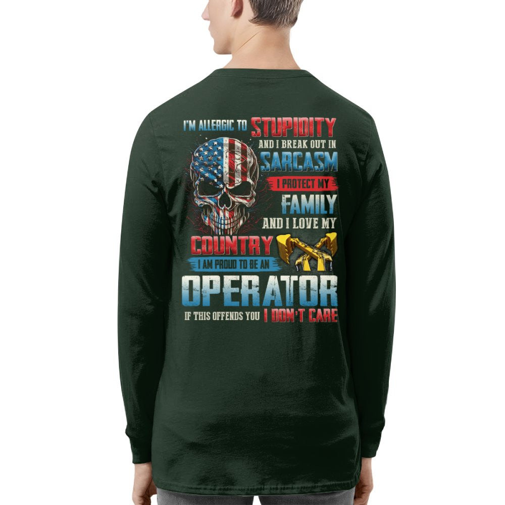 Allergic To Stupidity Operator Apparel - Patriotic Skull T-Shirt, Hoodie & More - grunx260804-0090