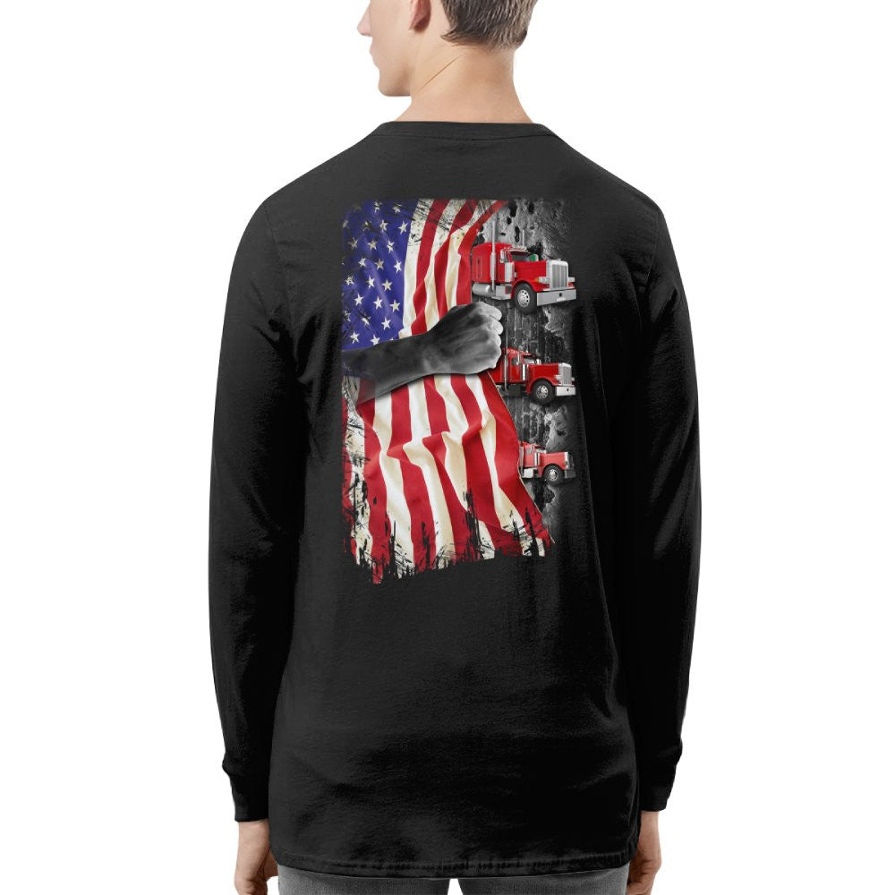 American Flag Fist Power - Patriotic Trucker Apparel T-Shirt, Hoodie & More - grunx260804-0145