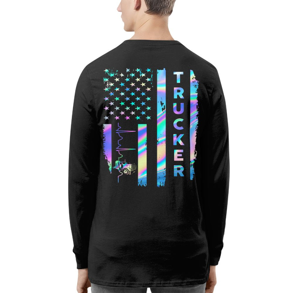 American Flag Holographic - Trucker Pride T-Shirt Hoodie & More - grunx260804-0151