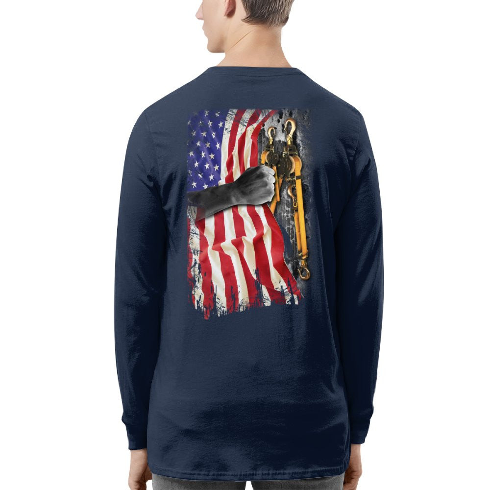 American Flag Fist Binder - Patriotic Lineman Apparel T-Shirt, Hoodie & More - grunx260804-0144