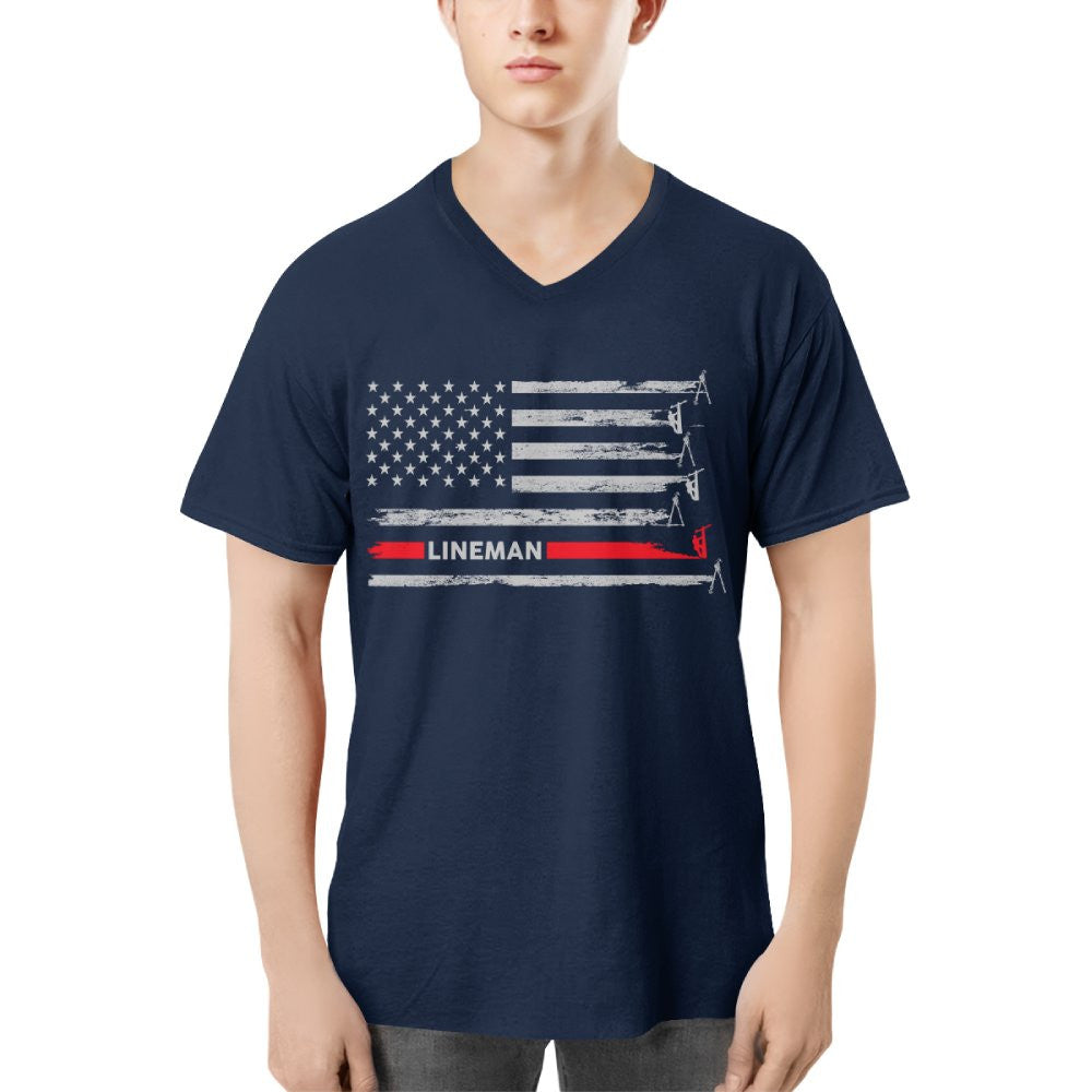 American Flag Lineman Apparel - Patriotic Utility Worker T-Shirt, Hoodie & More - grunx260804-0152