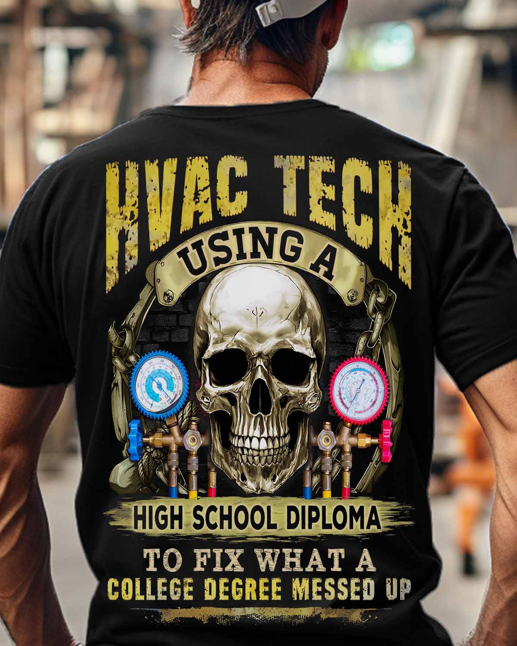 Awesome HVAC Tech using a high school diploma-T-shirt - grunx260804-0248