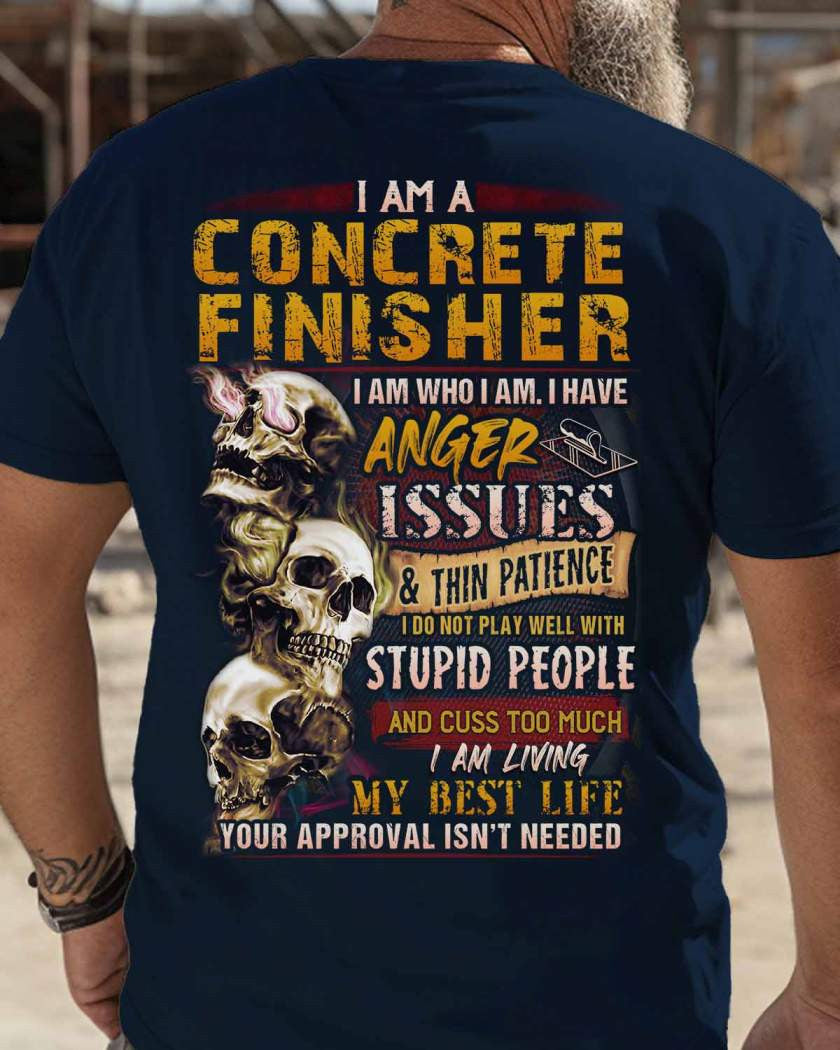 Anger Issues Concrete Finisher Apparel - Skull Attitude Tee Hoodie & More - grunx260804-0171