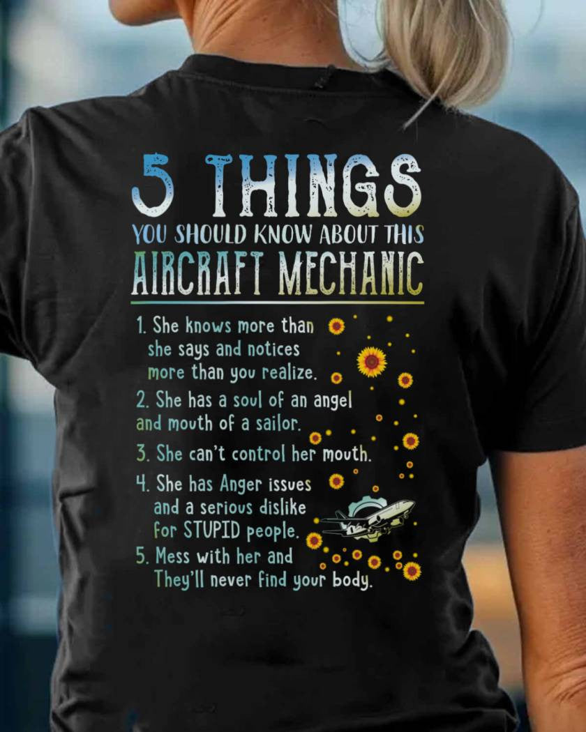 5 Things About Her - Aircraft Mechanic Female Quote T-Shirt, Hoodie & More - grunx260804-0054