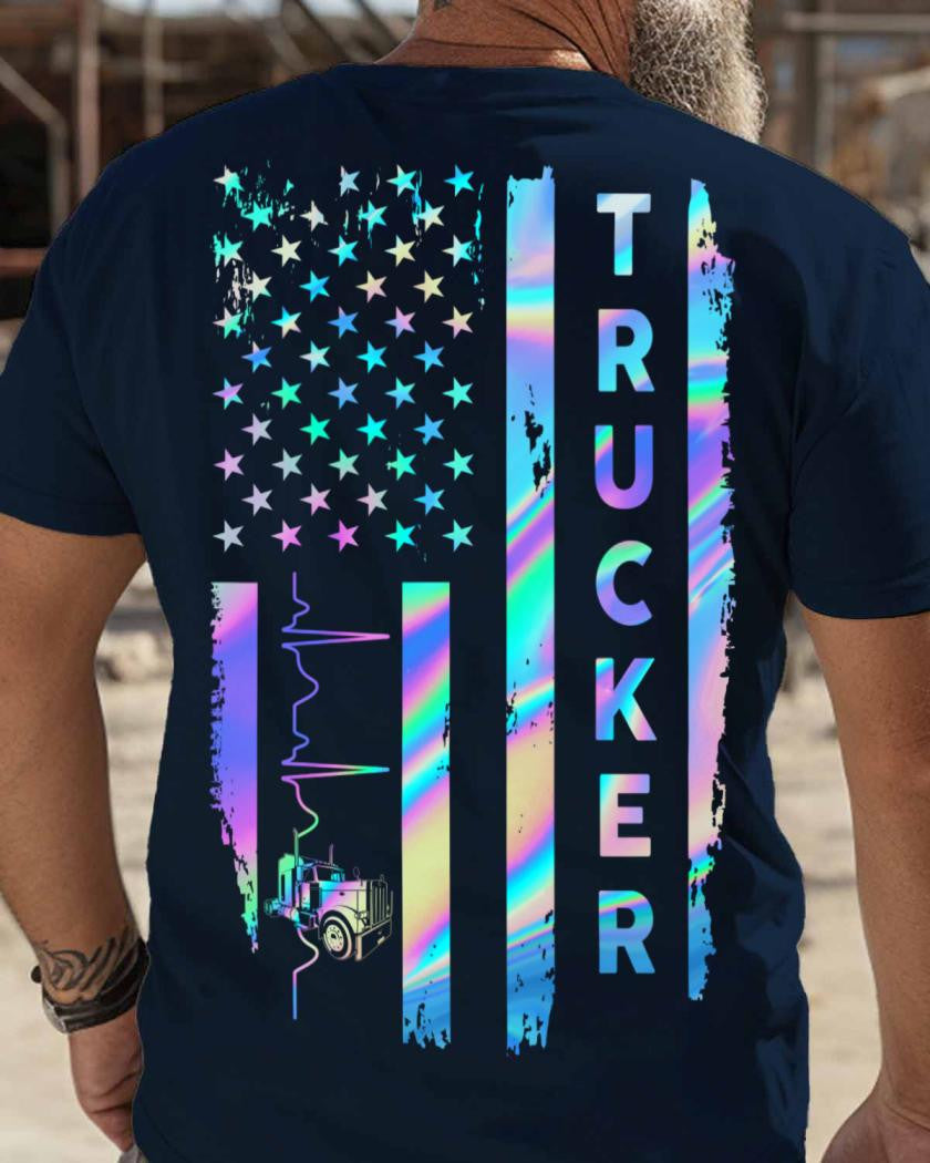 American Flag Holographic - Trucker Pride T-Shirt Hoodie & More - grunx260804-0151