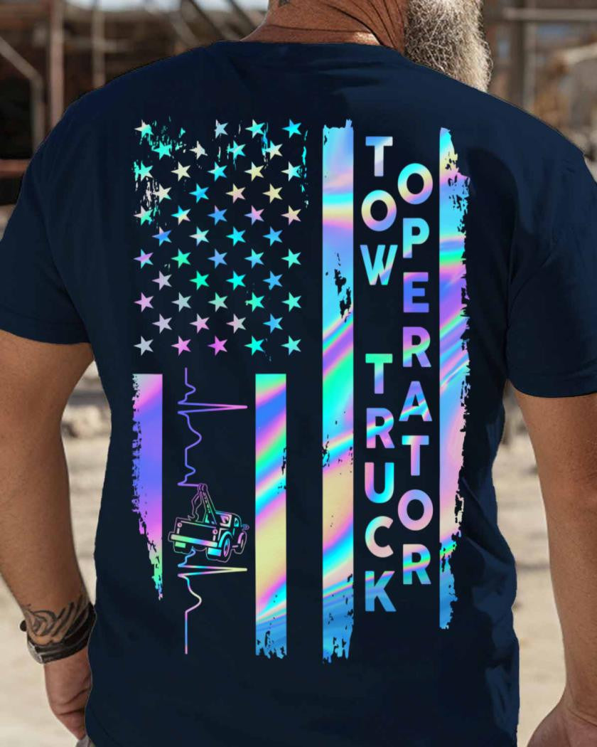 American Flag Holographic - Tow Truck Operator Pride T-Shirt Hoodie & More - grunx260804-0150