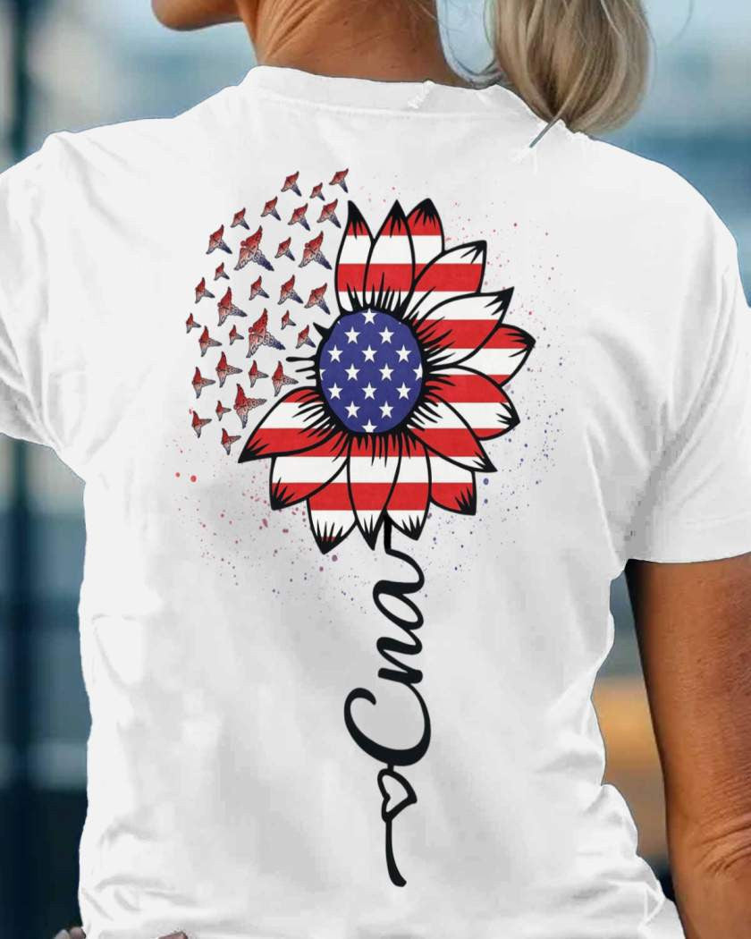 American Flag Flower CNA Apparel - Patriotic Heartbeat T-Shirt, Hoodie & More - grunx260804-0147