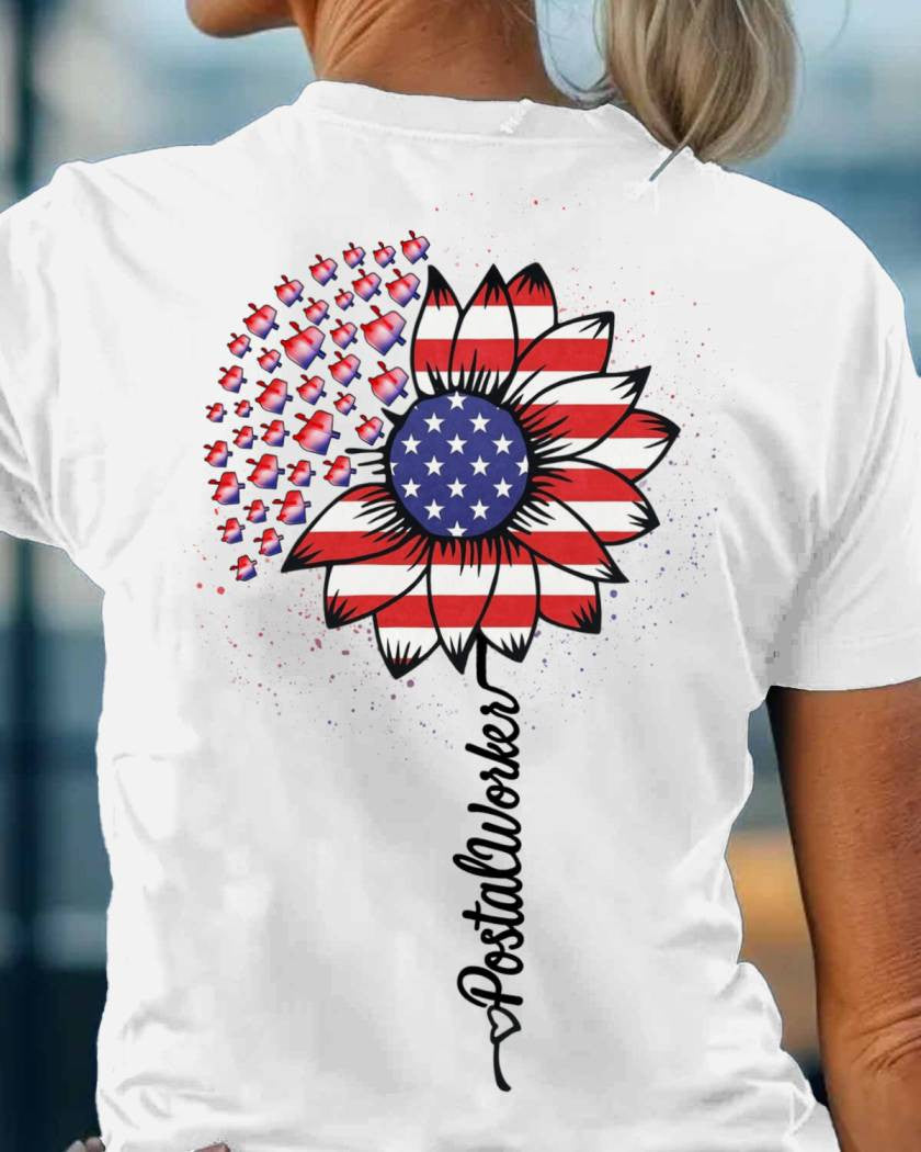 American Flag Flower Postal Worker Apparel - Patriotic T-Shirt, Hoodie & More - grunx260804-0149