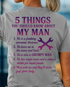 5 Things About My Mechanic Man Apparel - Funny Relationship T-Shirt, Hoodie & More - grunx260804-0012